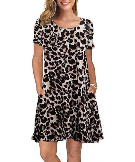 Cover-Ups Womens Summer Floral Print Sleeveless Sundress/Short Sleeve Pockets Casual Loose Swing T-Shirt Dress - Leopard - CH...