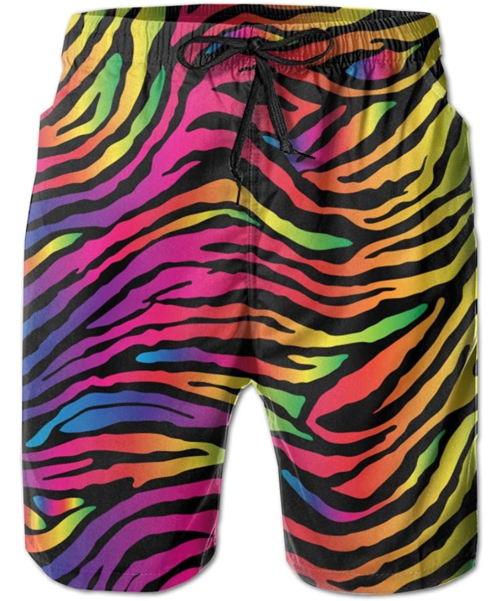 Board Shorts Relaxed Swim Trunks Big & Tall Board Shorts for Boys Mens- Quick Dry Sportwear - Rainbow Zebra Print Printing - ...