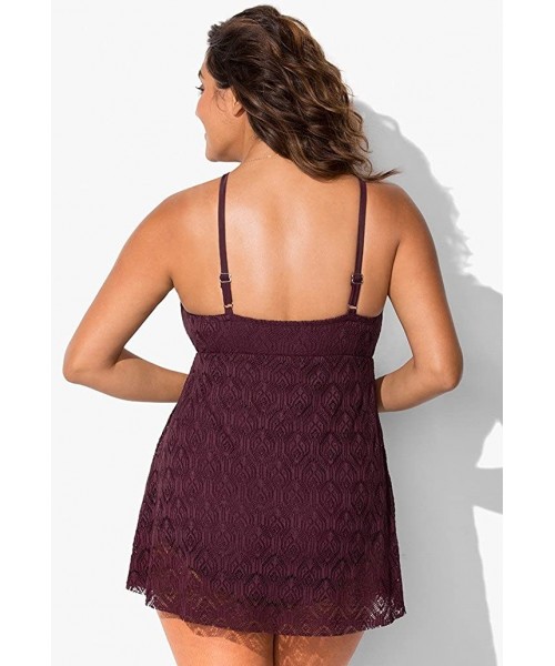 One-Pieces Women's Plus Size Crochet Side Slit V-Neck Swimdress - Plum - CT18L39M8TN