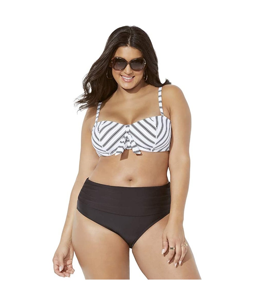 Sets Swimsuits for All Women's Plus Size Scout Underwire Bikini Set with Foldover Brief - Black White Stripe. - CL18NGMO36H