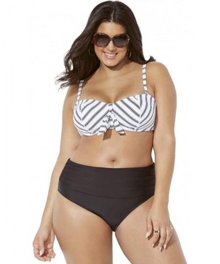 Sets Swimsuits for All Women's Plus Size Scout Underwire Bikini Set with Foldover Brief - Black White Stripe. - CL18NGMO36H