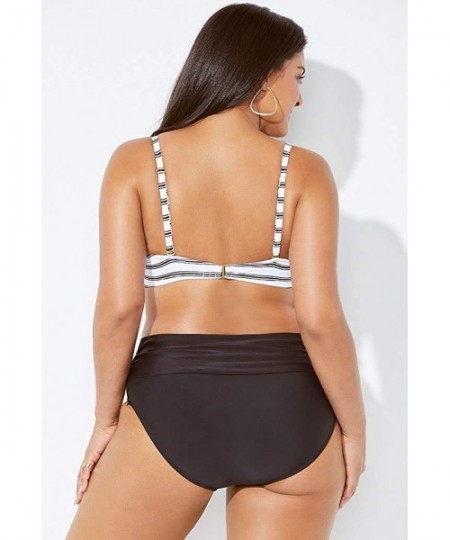 Sets Swimsuits for All Women's Plus Size Scout Underwire Bikini Set with Foldover Brief - Black White Stripe. - CL18NGMO36H