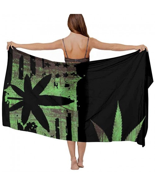 Cover-Ups Women Fahion Swimsuit Bikini Cover Up Sarong Party Wedding Shawl Wrap Marijuana Weed Painting American Usa Flag - C...