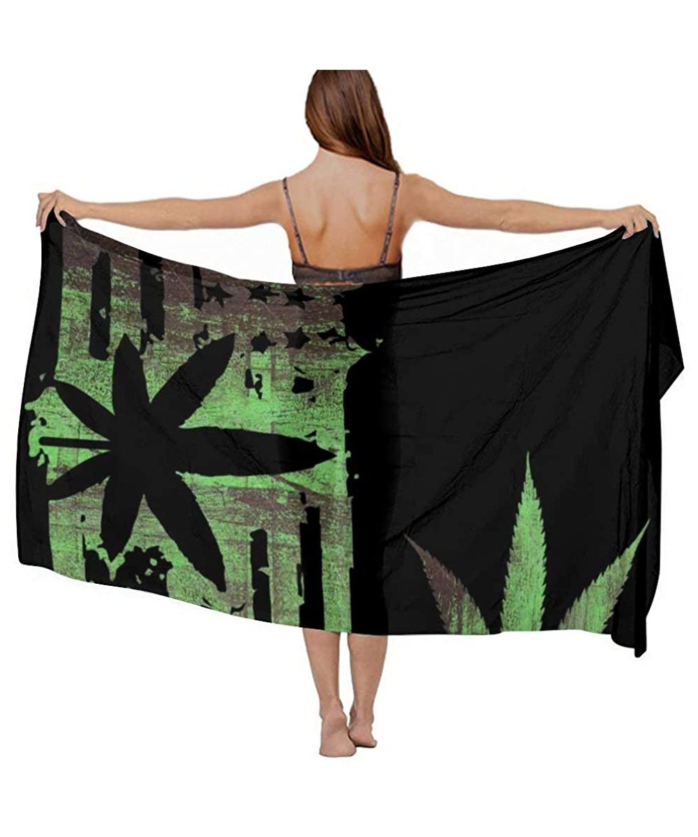 Cover-Ups Women Fahion Swimsuit Bikini Cover Up Sarong Party Wedding Shawl Wrap Marijuana Weed Painting American Usa Flag - C...