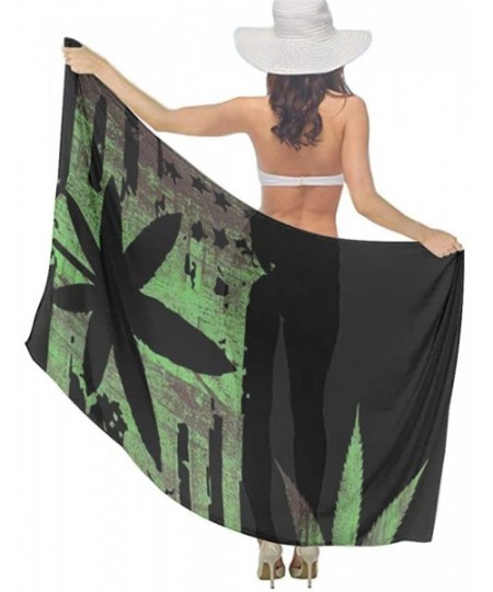 Cover-Ups Women Fahion Swimsuit Bikini Cover Up Sarong Party Wedding Shawl Wrap Marijuana Weed Painting American Usa Flag - C...