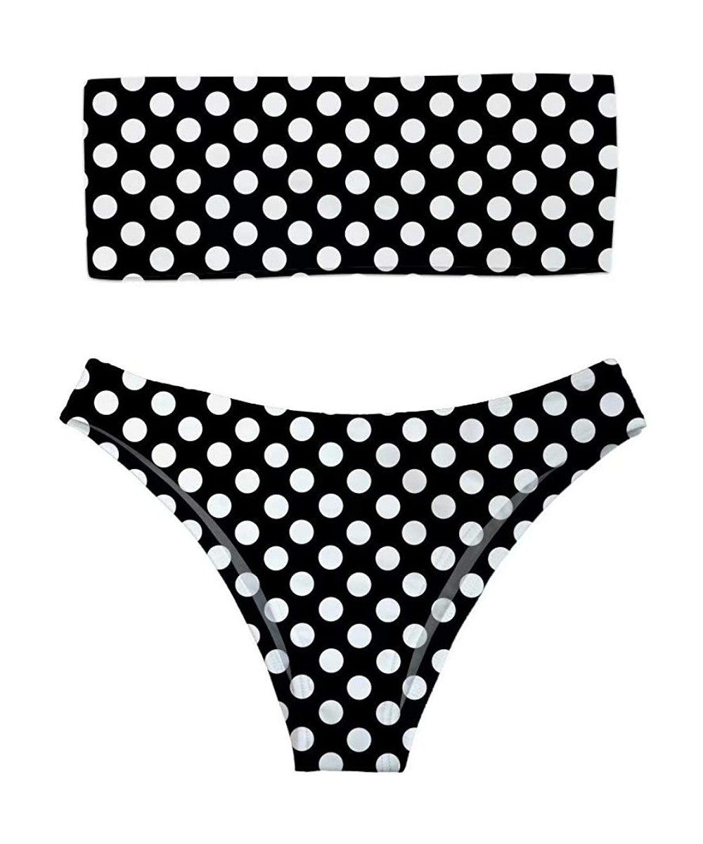 Sets Women's Two Piece Bandeau Bikini Set Sexy Strapless High Cut Swimwear - Black Polka Dot - CZ18QRKZRAU