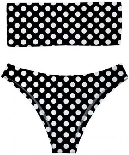 Sets Women's Two Piece Bandeau Bikini Set Sexy Strapless High Cut Swimwear - Black Polka Dot - CZ18QRKZRAU