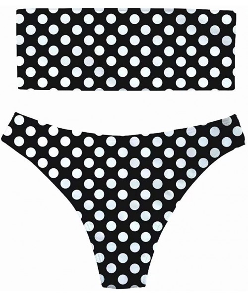 Sets Women's Two Piece Bandeau Bikini Set Sexy Strapless High Cut Swimwear - Black Polka Dot - CZ18QRKZRAU