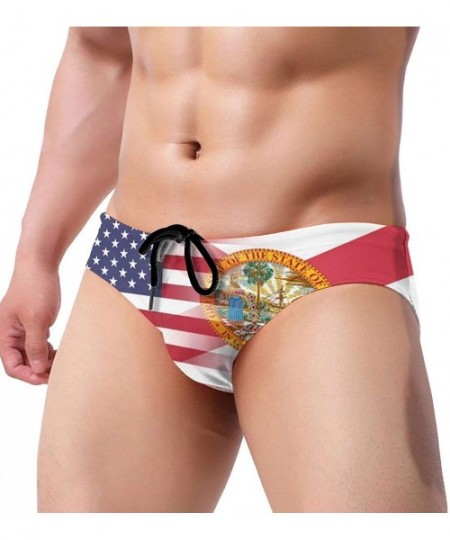 Briefs American Gambia Flag Mens Bikini Swimsuit Fashion Swimwear with Drawstring - American Florida State Flag - CZ19E749WDI