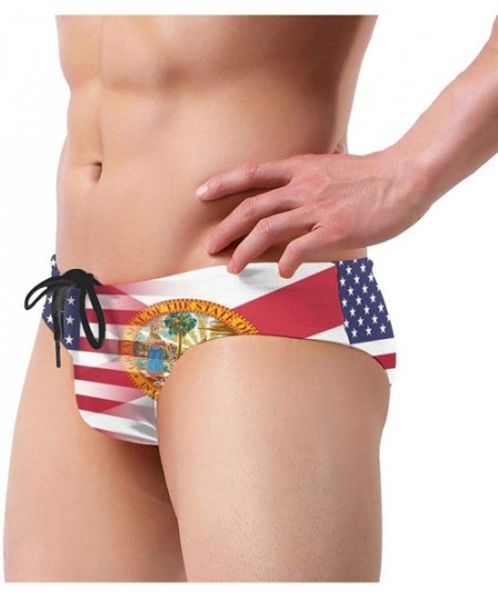 Briefs American Gambia Flag Mens Bikini Swimsuit Fashion Swimwear with Drawstring - American Florida State Flag - CZ19E749WDI