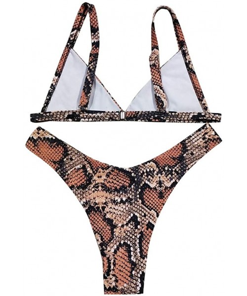 Sets Women's Criss-Cross Tie Dye String Bikini Set Ribbed Floral Leaf Print Spaghetti Straps Bathing Suit - C - Brown - CC198...