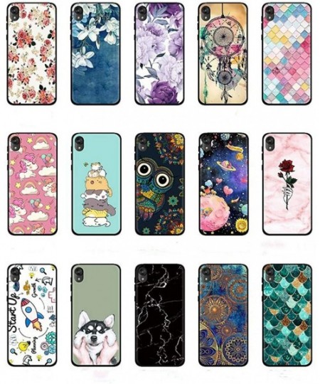 Sets Case Compatible Moto E6 5.5" Soft Black Gel Silicone Rubber Ultra-Slim Flower Marble Back Cover for Motorola E6 Plus 6.1...