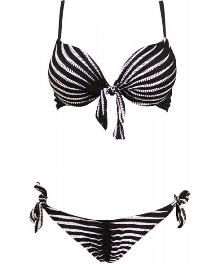 Sets Women's Fashion Underwire Stripe Bikini Swimsuit Swimwear - Black - CV183YD99X0