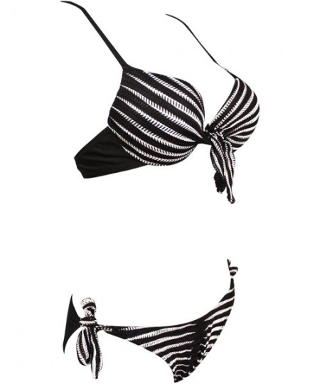 Sets Women's Fashion Underwire Stripe Bikini Swimsuit Swimwear - Black - CV183YD99X0