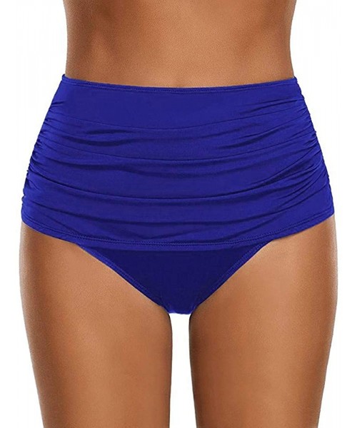 Bottoms Women's High Waisted Swim Bottom Ruched Bikini Tankini Swimsuit Briefs Plus Size - Blue - C718QMYWK5O