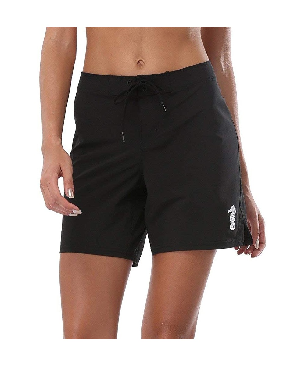 Board Shorts Women's Long Swim Shorts High Waisted Swim Leggings UPF 50+ Swim Capris with Liner - Black Board Shorts - CQ12MO...