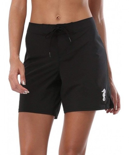 Board Shorts Women's Long Swim Shorts High Waisted Swim Leggings UPF 50+ Swim Capris with Liner - Black Board Shorts - CQ12MO...