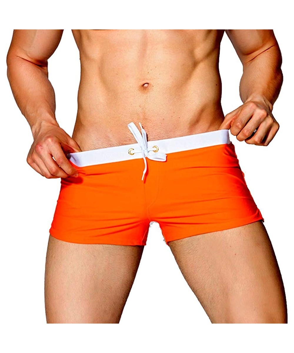 Briefs Men Swim Brief Sexy Surfing Board Shorts Beach Boxer Swimming Trunks with Pockets(Order One Size UP) - Orange - CU186G...