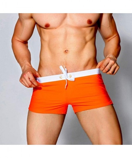 Briefs Men Swim Brief Sexy Surfing Board Shorts Beach Boxer Swimming Trunks with Pockets(Order One Size UP) - Orange - CU186G...