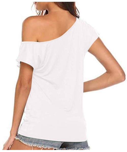 Tankinis Off Shoulder Love Womens Graphic T Shirt Tops - White - CT19CXRAWW5