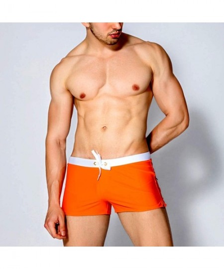 Briefs Men Swim Brief Sexy Surfing Board Shorts Beach Boxer Swimming Trunks with Pockets(Order One Size UP) - Orange - CU186G...