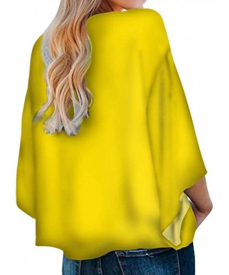 Cover-Ups Womens Deep V Neck Front Tie Knot Top Blouses Batwing Sleeve Loose Shirts - Yellow - C61927A08TW