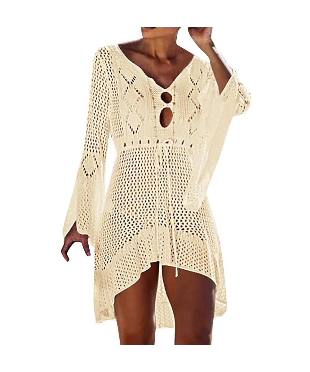 Cover-Ups Women Swimsuit Cover Ups Crochet Lace Bikini Bathing Suit Swimwear Hollow Out Dress Beach Cover Up Irregular Hem Be...