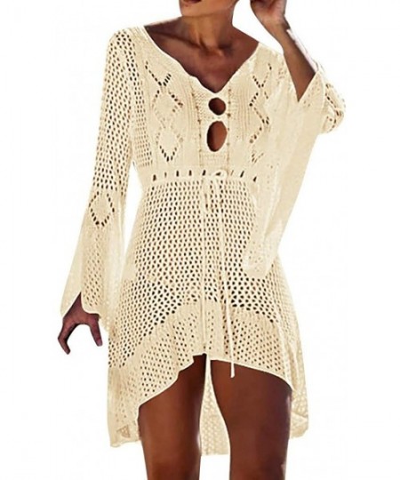 Cover-Ups Women Swimsuit Cover Ups Crochet Lace Bikini Bathing Suit Swimwear Hollow Out Dress Beach Cover Up Irregular Hem Be...