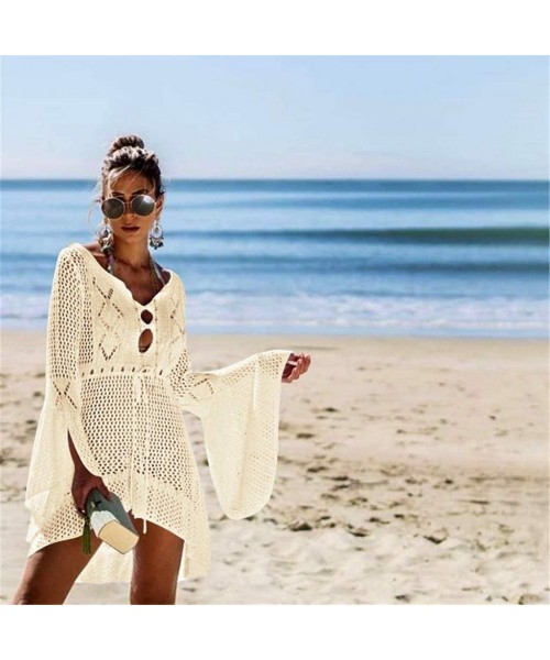 Cover-Ups Women Swimsuit Cover Ups Crochet Lace Bikini Bathing Suit Swimwear Hollow Out Dress Beach Cover Up Irregular Hem Be...