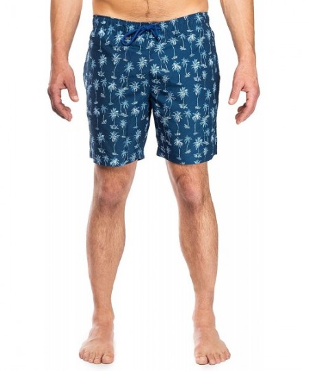 Trunks Men's Drawstring 7.5" Inseam Swim Trunks - Navy Palm Tree - CT199OO3K0N