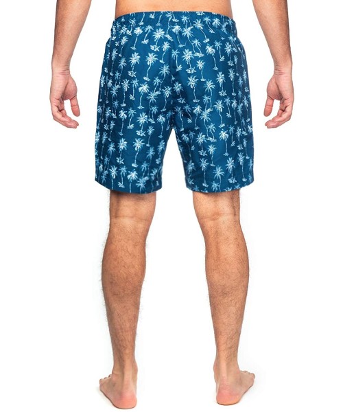 Trunks Men's Drawstring 7.5" Inseam Swim Trunks - Navy Palm Tree - CT199OO3K0N