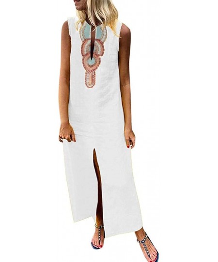 One-Pieces Women Sleeveless V-Neck Printed Maxi Dress Vestido Split Hem Baggy Kaftan Long Dress - C-white - C618S8S38CR