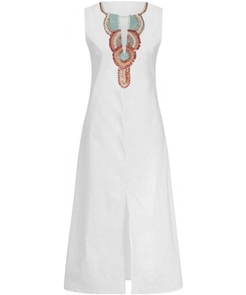 One-Pieces Women Sleeveless V-Neck Printed Maxi Dress Vestido Split Hem Baggy Kaftan Long Dress - C-white - C618S8S38CR