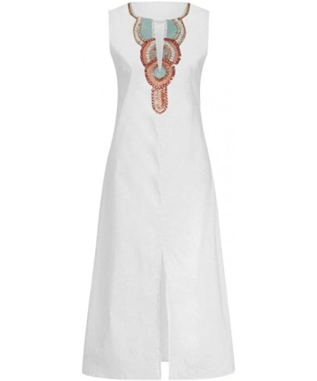 One-Pieces Women Sleeveless V-Neck Printed Maxi Dress Vestido Split Hem Baggy Kaftan Long Dress - C-white - C618S8S38CR