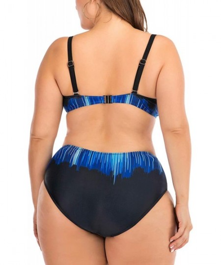 One-Pieces Women's Plus Size Chic Two Pieces/One Piece Swimsuit Cute Modest Bathing Suit - Black Blue Stripped - C31946984A8