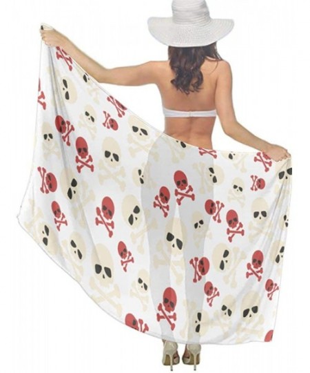 Cover-Ups Women Luxury Chiffon Swimwear Cover Up- Oversize Beach Sarong Shawl Wrap - Skulls Crossbones - C319C4H22TQ