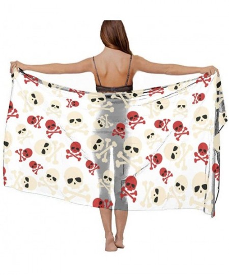 Cover-Ups Women Luxury Chiffon Swimwear Cover Up- Oversize Beach Sarong Shawl Wrap - Skulls Crossbones - C319C4H22TQ