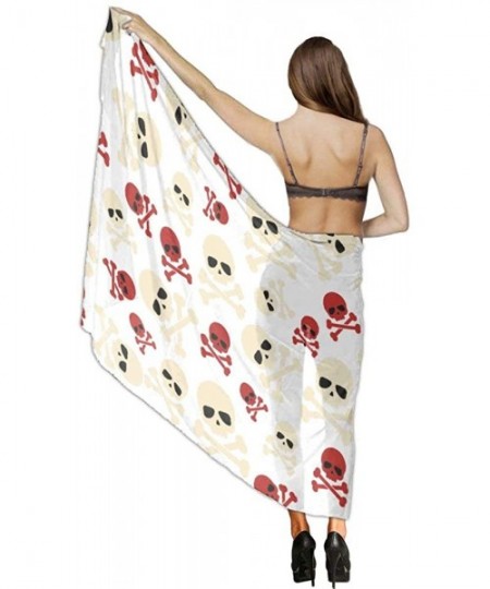 Cover-Ups Women Luxury Chiffon Swimwear Cover Up- Oversize Beach Sarong Shawl Wrap - Skulls Crossbones - C319C4H22TQ