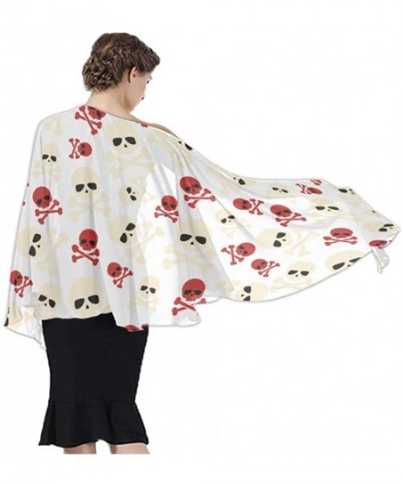 Cover-Ups Women Luxury Chiffon Swimwear Cover Up- Oversize Beach Sarong Shawl Wrap - Skulls Crossbones - C319C4H22TQ