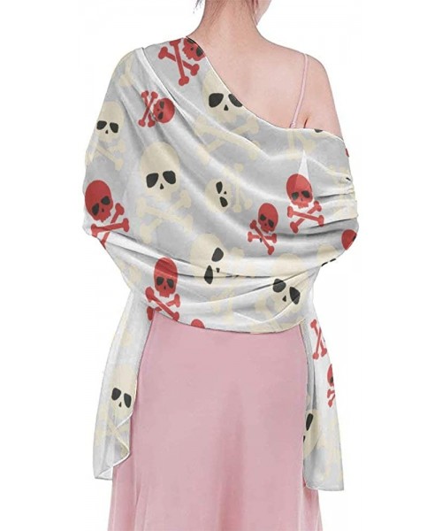 Cover-Ups Women Luxury Chiffon Swimwear Cover Up- Oversize Beach Sarong Shawl Wrap - Skulls Crossbones - C319C4H22TQ