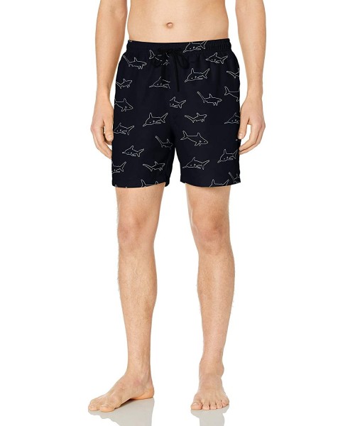 Trunks Men's 6" Inseam Tropical Hawaiian Print Swim Trunk - Navy Shark - CZ18INMGNDE