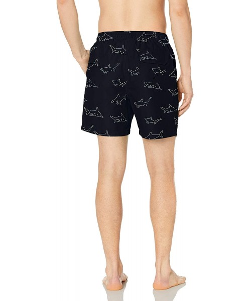 Trunks Men's 6" Inseam Tropical Hawaiian Print Swim Trunk - Navy Shark - CZ18INMGNDE