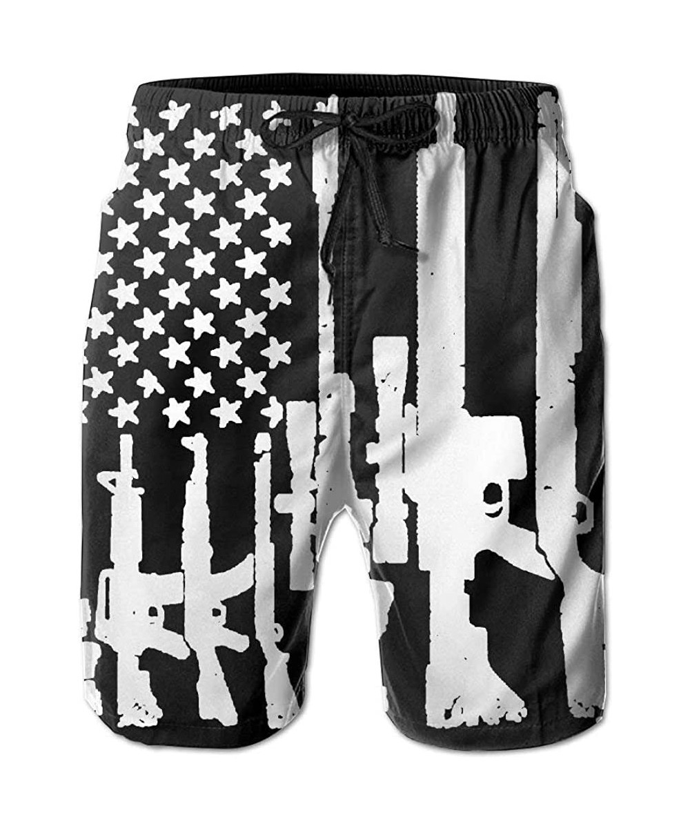 Board Shorts Men's USA Flag Gun Pattern Swim Trunk Board Short Beach Shorts - Gun American Flag-4 - CX18HW28E8H