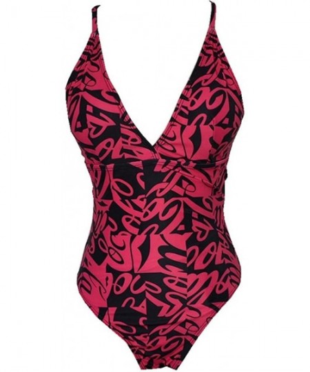 One-Pieces Women One Piece Swimsuit High Waisted Halter Bathing Suit Padded Sexy Floral Printed Monokini Bikini - Red - C3194...