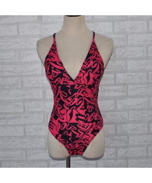 One-Pieces Women One Piece Swimsuit High Waisted Halter Bathing Suit Padded Sexy Floral Printed Monokini Bikini - Red - C3194...