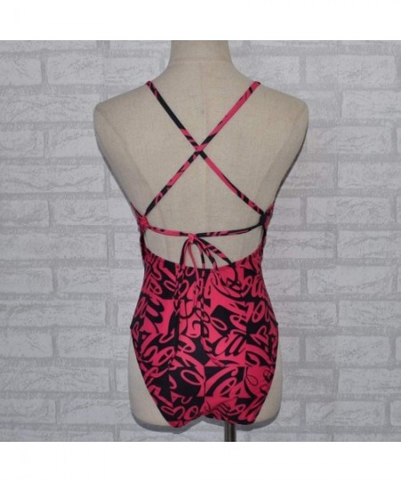 One-Pieces Women One Piece Swimsuit High Waisted Halter Bathing Suit Padded Sexy Floral Printed Monokini Bikini - Red - C3194...