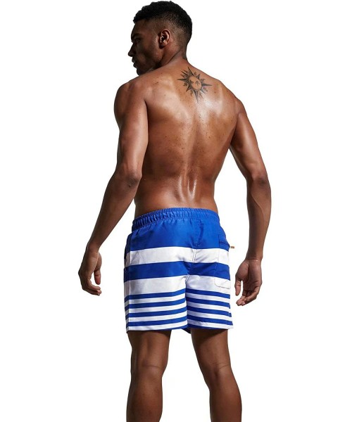 Trunks Men's Stripe Swim Trunks Quick Dry Casual Swim Shorts - Blue - CD182MCY94C