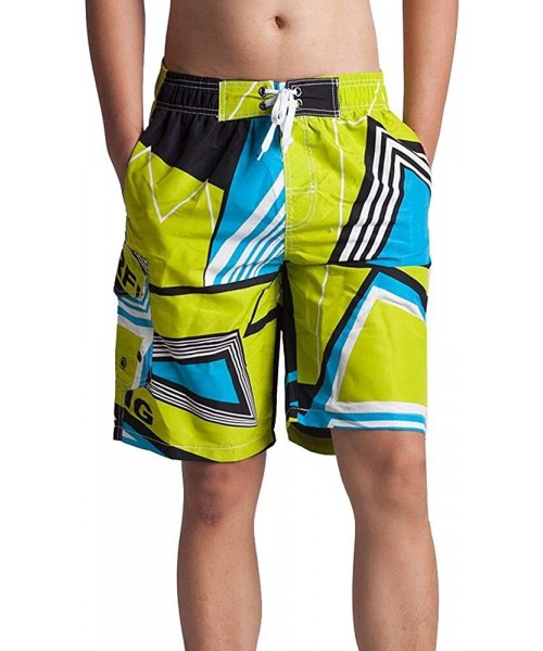 Board Shorts Men's Bathing Suits Beachwear Swim Trunks Quick Dry Striped With Side Pockets Mesh Lining - 1521green - CK18QIHUH3L