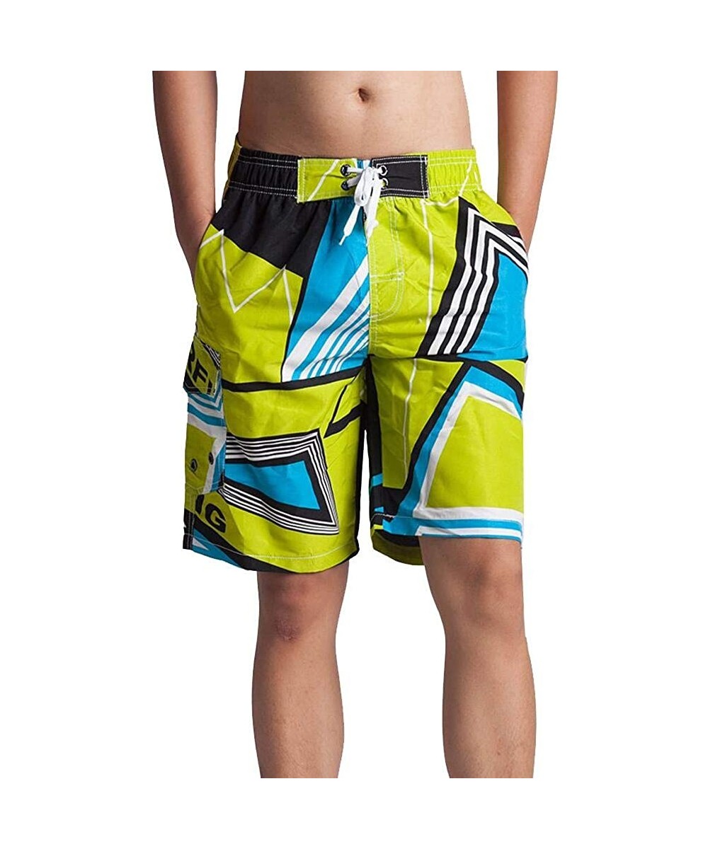 Board Shorts Men's Bathing Suits Beachwear Swim Trunks Quick Dry Striped With Side Pockets Mesh Lining - 1521green - CK18QIHUH3L