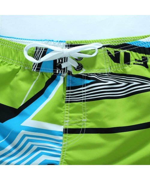 Board Shorts Men's Bathing Suits Beachwear Swim Trunks Quick Dry Striped With Side Pockets Mesh Lining - 1521green - CK18QIHUH3L